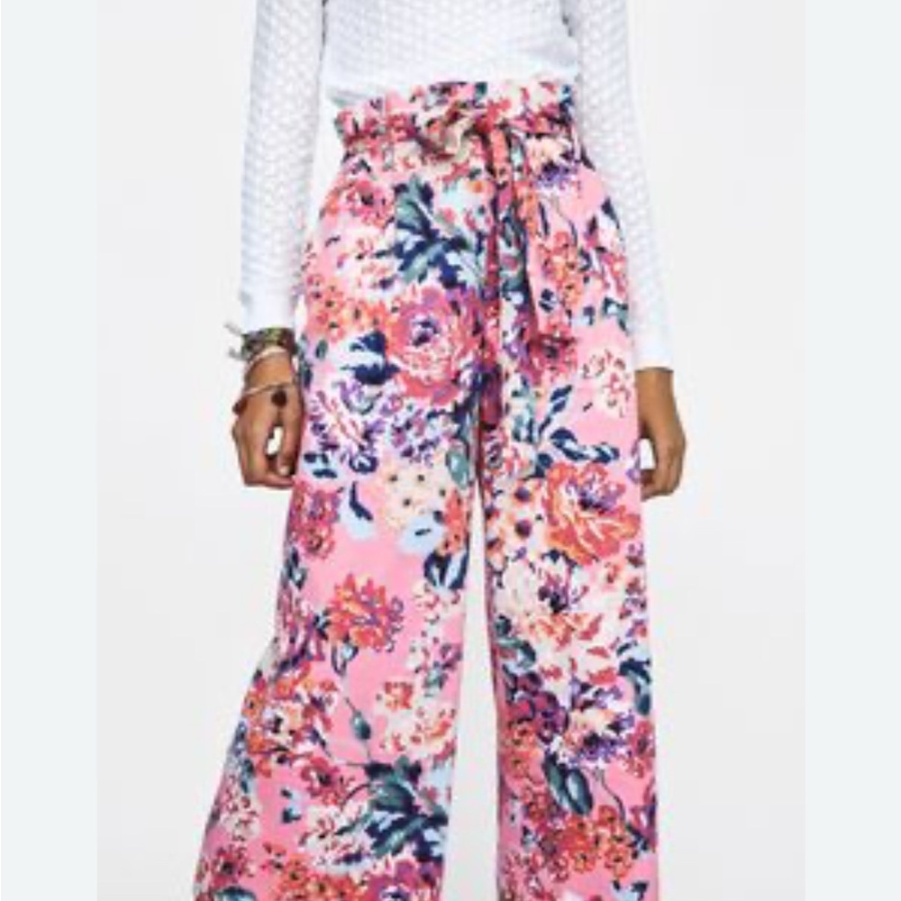 Floral Pink High-Waisted Bagged Pants
